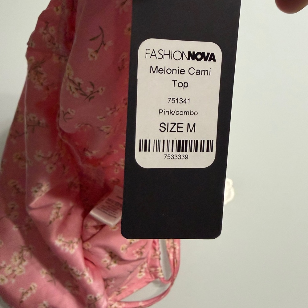 Fashion Nova Pink Floral Tie-Front Smocked Cami - Picture 6 of 7